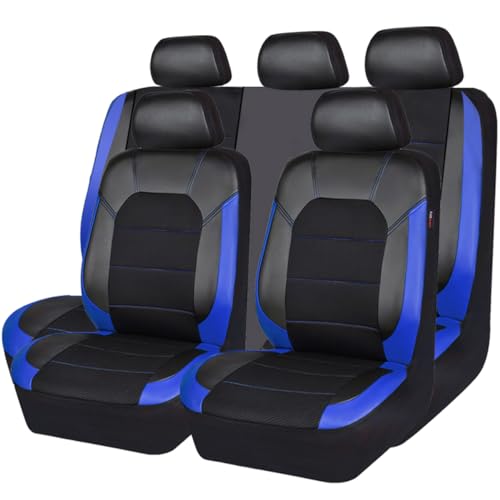 CAR PASS Leather seat Covers Automotive Universal Sport car seat Cover Super 5mm Composite Sponge Inside Airbag Compatible fits Most Cars SUVs Trucks and Vans (Full Set Black and Blue)