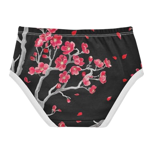 Red Flowers Gray Branches Black Toddler Girls Underwear 2t Cotton Little Girl Panties Fancy Kids Briefs Undies2
