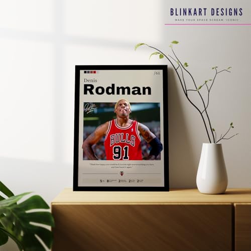 Image of BLINKART Dennis Rodman | Nba Basketball Player | Synthetic Wood Photo Framed Wall Hanging Poster Room & Office Bedroom Living Boys And Girl Room Home Wall Hanging | 13x10 Inches