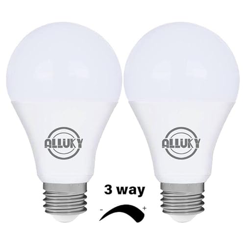Alluky 3-Way Led Bulbs 50 100 150 Daylight, A21 5000K Led Bulbs 500/1600/2200Lm, E26 Base Light Bulbs For Table Lamps, Desk Lamps, Floor Lamps - 2Pack #TOP23