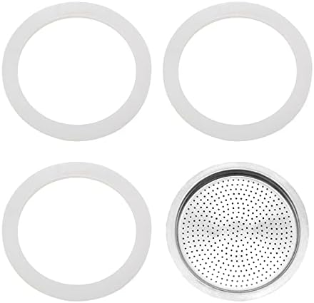 Replacement Gasket for Stovetop Espresso Coffee Makers, Food Grade Silicone Coffee Maker Cups Replacements Packing 3 Gaskets Seals and 1 Filter for Coffee Pot Compatible with Moka Espresso(3 Cup)
