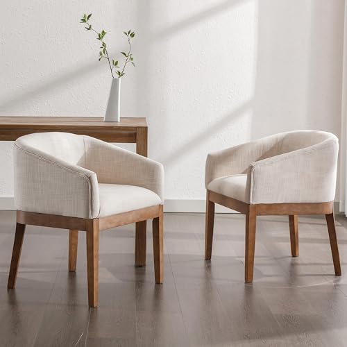 RIVOVA Beige Dining Chairs Set of 2 Mid-Century Modern Dining Chairs, Linen Upholstered Kitchen...
