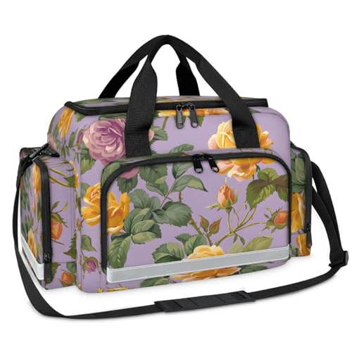 GzLeyigou First Aid Bags Empty, Retro Floral Emergency Bag First Aid Kit Multiple Compartment Kit Carrier On Call Trauma Bag For Paramedics Emergency Medical Supplies Kit