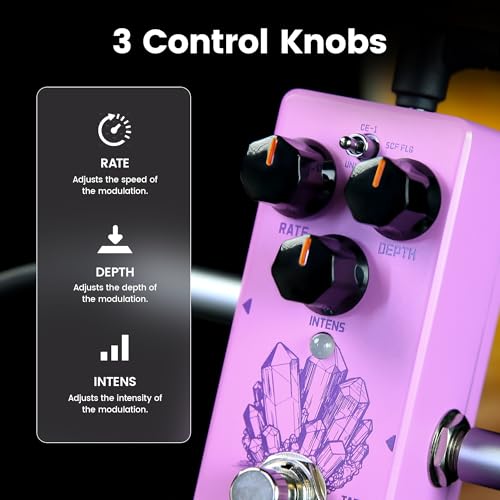 Image of SORAN JMD-01 Chromavibe Mini Digital Modulation Pedal, 3-in-1 Multi Effects with CE-1 Chorus /SCF Flanger /UNI-VIBE, Tap Tempo Rate Control, Buffer Bypass, Compact Size for Electric Guitar