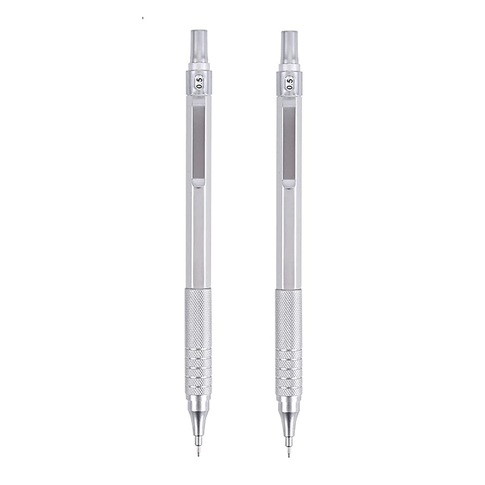 2er-Pack Druckbleistifte aus Vollmetall, 0,5 mm, für professionelles Malen und Schreiben, Schulbedarf, inklusive 2 Nachfüllminen (2 Stück)