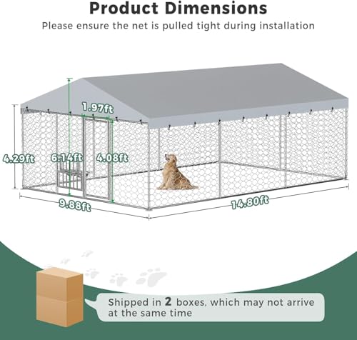 Lyromix 10 x 15FT Outdoor Dog Kennel with Roof & Feeding Bowls, Heavy Duty Galvanized Chain Link Structure, Outdoor Dog Pen with Secure Lock for Yard by Lyromix - Image 6