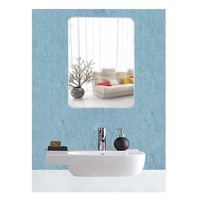 Image of Mirror Glass for Bathroom Wall - Designer Home Decor Mirror for Bedroom, Living Room, Hall, Dressing Room, Washbasin, Makeup Room, Rectangle Shape (Size - 12 x 12 Inch)