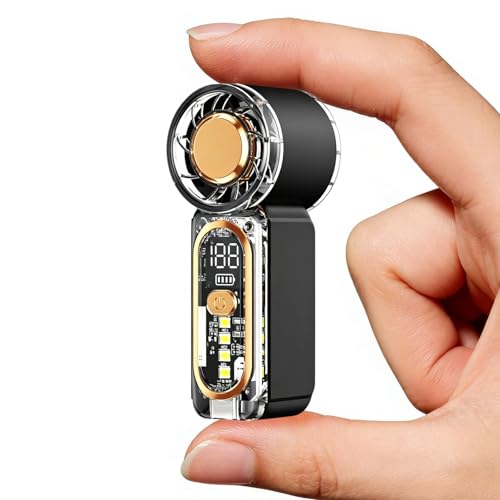 Image of Portable Handheld Mini Fan, Hand Held fans with 1-100 Speeds & Digital Display, 22000RPM Turbo Pocket Fan, USB-C Rechargeable Personal Small Fan with Emergency LED Light for Travel, Makeup, Black
