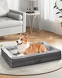 Orthopedic Dog Bed Large, Waterproof Pet Sofa Bed with Non-Slip Bottom and Four-Sided Bolster Cushion, Egg Foam Dog Couch with Removable Washable Cover, Gray Large Dog Beds