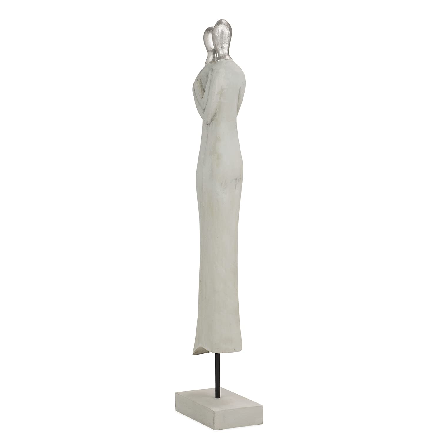 Moritz Skulptur Paar Nähe ca. 64 cm – Mangoholz Liebespaar grau Silber Deko | Zwei umschlungene Figuren auf Metallstab und Holzsockel, handgefertigtes Unikat, romantisches Geschenk zur Hochzeit