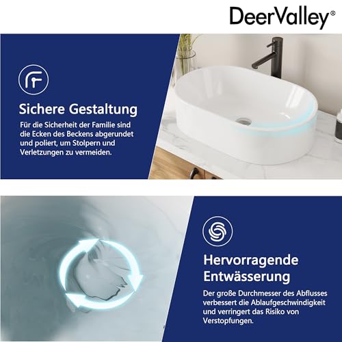 DeerValley Ally Waschbecken Badezimmer, Quadrat Waschbecken Handwaschbecken, Aufsatzwaschbecken 485mm*375mm (Weiß 560mm*360mm)