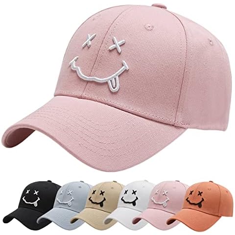 Baynetin Gorra de béisbol para Hombre,Unisex Algodón Ajustable de 6 Paneles Casual Deportes de Sombrero, 3D Carta Smiling Bordado Moda Gorro (Rosa) Cover