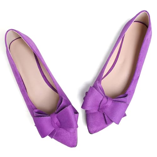 Image of TN TANGNEST Women's Flats Comfortable Dressy Slip On | Pointed Toe Bow Ballet Shoes, Business Casual Office Flats, Suede Flat Shoes