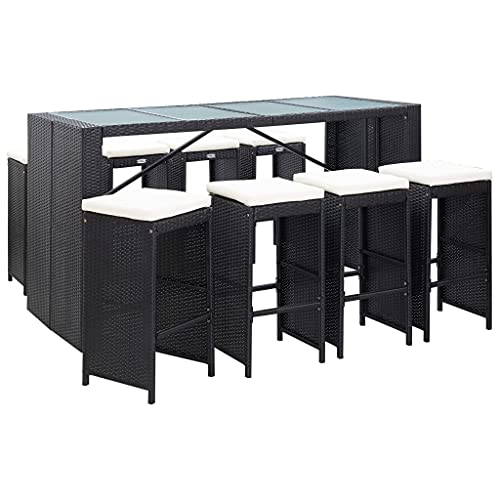 Teenpull 9-TLG. Gartenbar-Set Poly Rattan Schwarz, Outdoor Bar Möbel...
