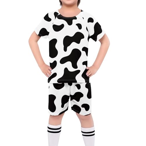 ORGYPET Cow Print Soccer Jersey Boys Children's Football Suit 2024 Trendy Easy to Movement Soccer Jersey for Kids Soccer Uniforms for Boys Keep Boys Fresh All Day Long, XS