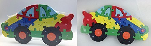 Preisvergleich Produktbild Puzzle Auto Kinder ABC oder Zahlen Lernspielzeug Lernpuzzle Holz Alphabet