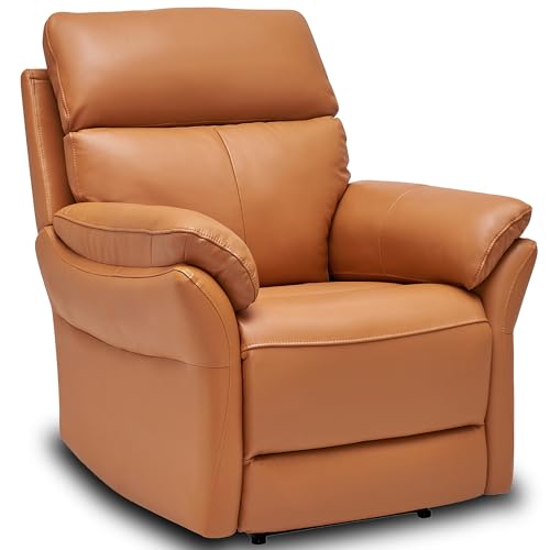 AIRSKY Relaxsessel Echtleder Fernsehsessel mit Liegefunktion Kinosessel Nickerchen Seniorensessel TV Sessel mit Schlaffunktion Manuell Verstellbar Liegesessel für Wohnzimmer Schlafzimmer (Orange)