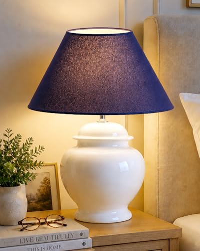Image of Homesake Ceramic Pot Shaped Base White, Table Lamp with Shade, (Blue)