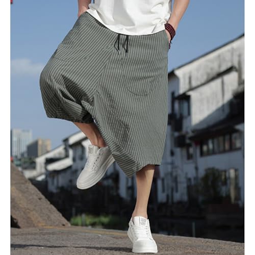 JEShifangjiusu Mens Linen Baggy 3/4 Capri Pants Yoga Shorts with Pockets Summer Beach Short with Drawstring3