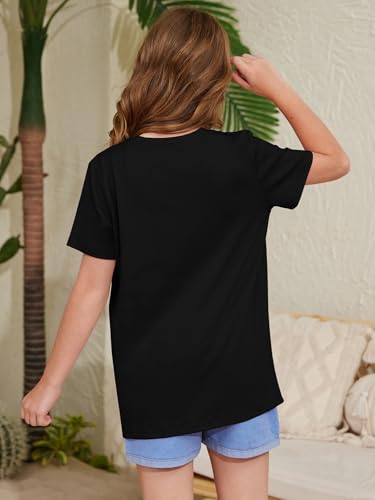 Image of ZDC Girls' Short Sleeve Shirts Kids Crewneck T-Shirts Summer Tops Basic Tees 5-14 Years