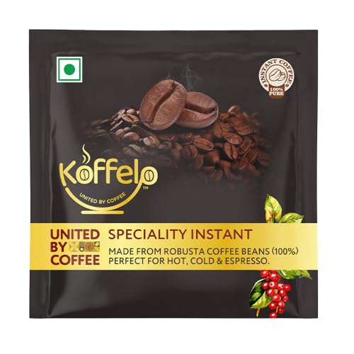 Image of Koffelo Premium Instant Coffee | 100% Indian Robusta Beans | Perfect for Hot, Cold & Espresso | Rich, Velvety & Aromatic | Speciality Instant Coffee (72 units x 1.1 g each)