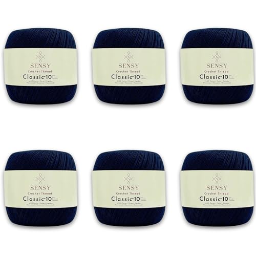 S Sensy Classic Size 10-Mercerized Giza Cotton Yarn 6 Pack Navy Blue 618yds