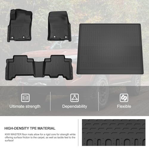 KIWI MASTER Floor Mats & Cargo Liner for 2013-2024 Toyota 4Runner All Weather Mat Custom Fit Front Rear 2 Row Seat Trunk Tray TPE Liners Black