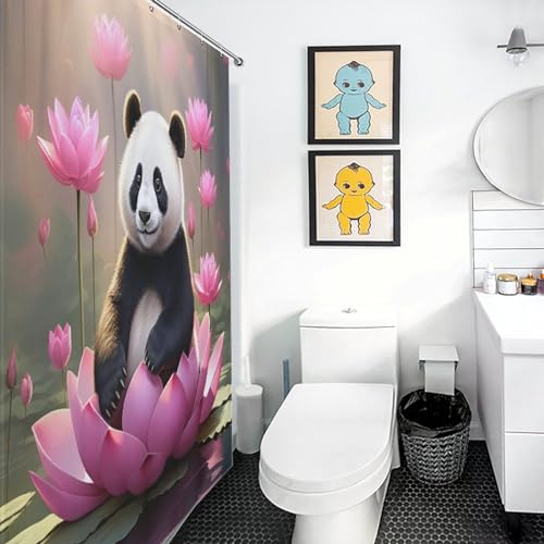 Rideau de douche panda imperméable 122x183cm en polyester lavable - 3