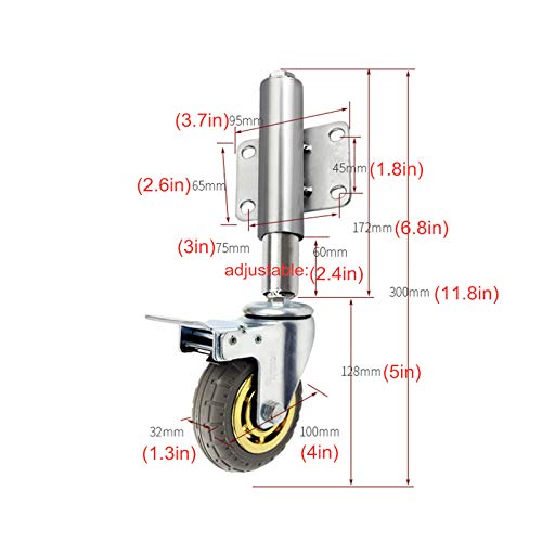 Miniatura 2 de Ruedas Giratorias, Ruedas Para Muebles Industriale Rueda Giratoria De 4 Pulgadas Con Resorte, Altura Ajustable De 30 A 60 Mm, Capacidad De Carga De 176 Lb