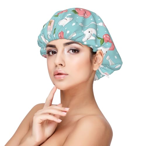 Bonnet en soie pour homme et femme endormie, doux, réglable, motif dents de brosse à dents, bonnet élastique en satin pour dormir, bonnet confortable en soie bouclée pour dormir, noir