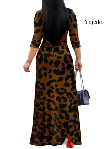 Image of Yajedo Womens Casual Summer Maxi Dress Plus Size Sexy Wrap V Neck 3 /4 Sleeve Sundress with Pockets