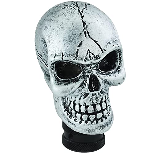 Image of Temzzer Skull Resin Transmission Shift Lever Knob Heavy Shiny Vehicle Shifter Handle Stick Head for Most Manual Automotive Vehicles (Silver)