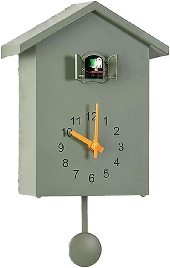 Creative Pendulum Clocks Bird House Powered Cuckoo Wall Clock for Living Room Kitchen Bedroom Living Room(Green)