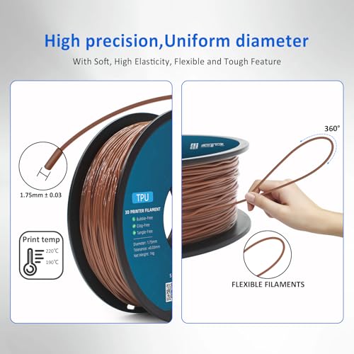 Image of Geeetech TPU Filament 1.75mm, Shore 95A - Flexible 3D Printer Filament with High Elasticity, 1KG (2.2lbs) Spool, Dimensional Accuracy ±0.03mm, Fits Most FDM Printers (Brown)