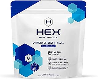 HEX Performance Laundry Packs, Fresh & Clean, 55ct - Designed for Activewear, Eco-Friendly