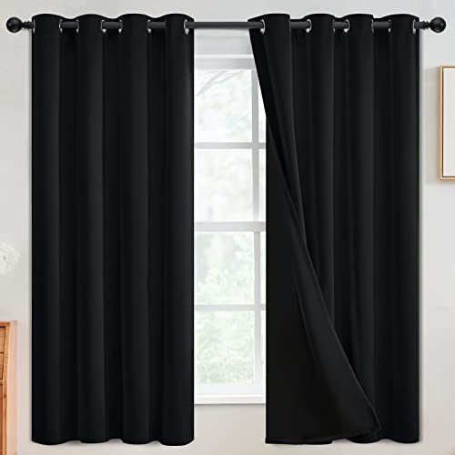Image of SimpleHome Black 100% Blackout Curtains Room Darkening Living Room 63 Inch