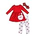 Psafagsa 3 Pcs Ensemble de vêtements de noël pour bébé fille Entfant fille tenues de Noël robe à manches longues + pantalon + Bandeau Rouge 3-4 Ans