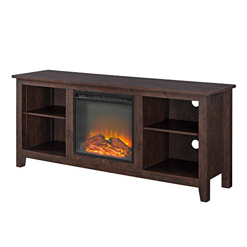 Walker Edison Wren Classic 4 Cubby Fireplace TV Stand for TVs up to 65 Inches, 58 Inch, Brown - Thumbnail 7