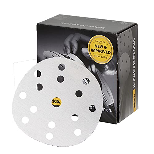 Mirka Basecut White Hook and Loop Hook It 150mm 6 Inch Sanding Discs - Box 100 Abrasive P180 Grit Automotive Refinishing Sandpaper Sanding Discs 15 Hole Vacuum Dust Extraction System