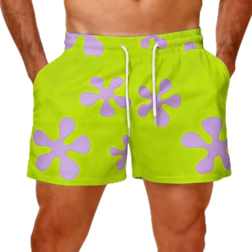 Arankhiger Green Purple Star Print Shorts Mens Drawstring Graphic Bandana Shorts Halloween Patic Stars Costume S