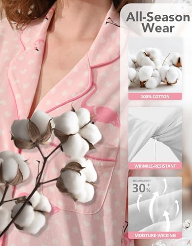 Image of NAP BOUND 100% Cotton Pajamas for Women Sets 2 Pieces Pjs Button short sleeves with Pockets Soft Sleepwear Loungewear XS-XXL