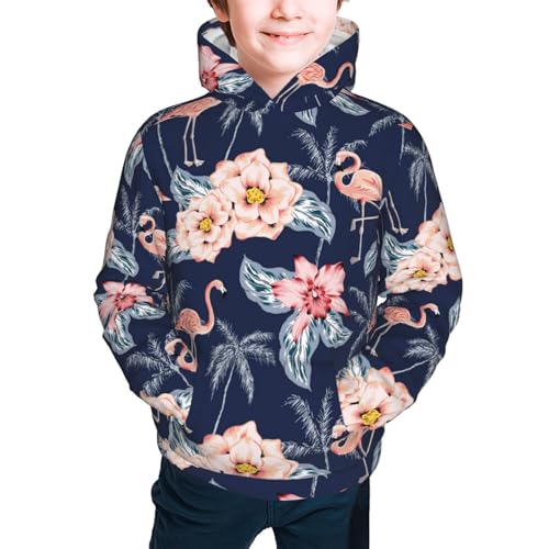 Flamingo and Palm Trees Kid Hoodies Boys Sweatshirts Girls Pullover with Pocket3