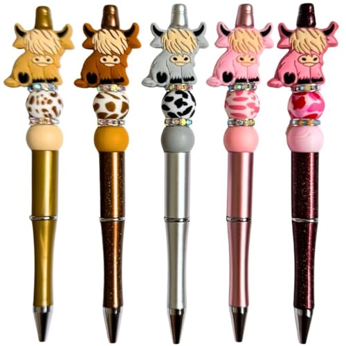 5PC Highland Cow Pens Cute Cattle Country Farm Animal Gel