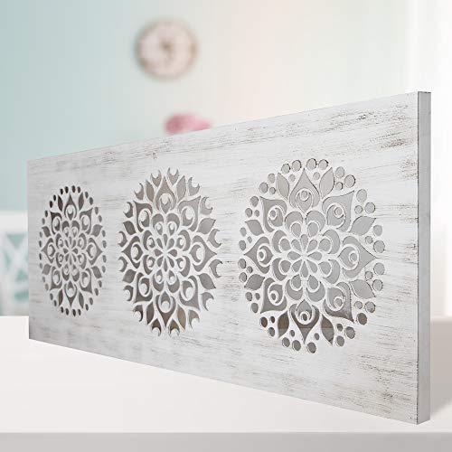 Mandala de Pared Calada, Fabricada artesanalmente en España- Mandala 3D Cuadrada Pintada a Mano- Modelo Mosaico 161 (Blanco Envejecido, 80X150)