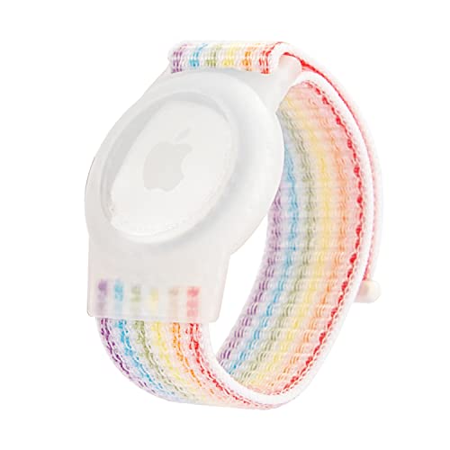 AirTags Weiche Silikon-Uhrenarmbänder, Sicherheit und Kindersicherung, Anti-Lost, Anti-Kratz-Schutz für die Positionierung des Airtag-Tracking-Armbands(Weißer Regenbogen) Cover