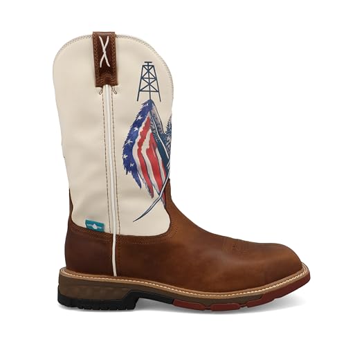 Image of Twisted X Men's 12 inch Western Work Boot, Roasted Pecan & Red, White, & Blue, 8 EE