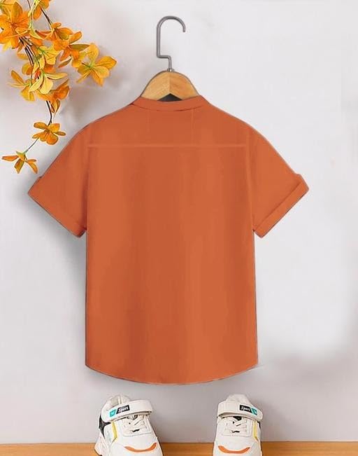 Image of Kids Shirt Cotton Blend Solid Short Sleeve Shirt for Boys | Comfortable & Breathable Casual