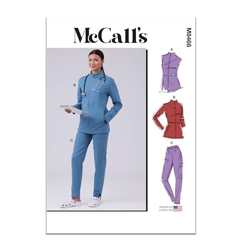 McCall's M8468BB Misses' Zip-Front Jacket, Vest, and Slim Leg Pants Scrubs Sewing Pattern Packet, Design Code M8468, Sizes L-XL-XXL