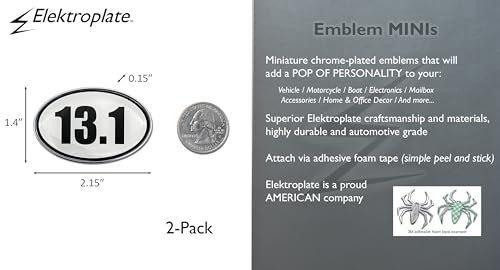 Image of Elektroplate Mini 13.1 Half-Marathon Black and White OEM Chrome Emblems for Motorcycles, Watercrafts, and Decorations | Universal Fit at 2.15 inch x 1.4 inch | Weatherproof | 2-Pack