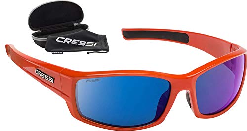 Cressi Hunter Sunglasses Gafas de Sol Deportivo, Adultos Unisex, Naranja/Lentes Espejadas Azul, Talla única